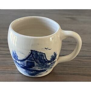 Vintage Paul Storie Pottery Signed Coffee Mug Blue Barn Scene Marshall TX